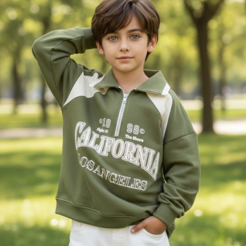 بلوز تک اسپرت پسرانه یقه نیم زیپ کد 138899 - خرید بلوز تک پسرانه عمده