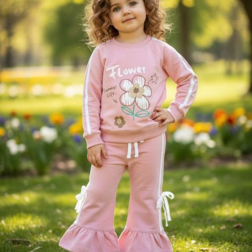 ست بلوز شلوار دخترانه چین دار نوار دوزی کد 139978 - خرید ست بلوز شلوار دخترانه عمده