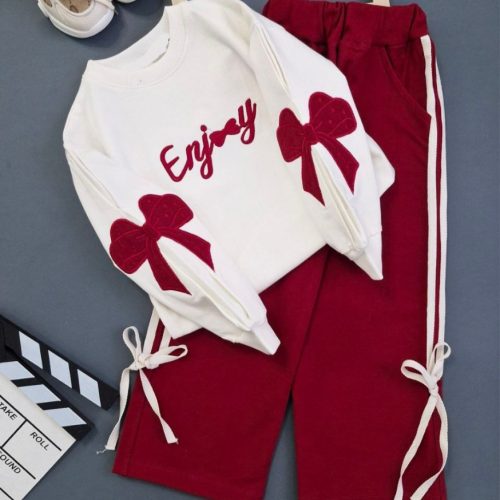 ست بلوز شلوار دخترانه گلدوزی پاپیون کد 139985 - خرید ست بلوز شلوار دخترانه عمده