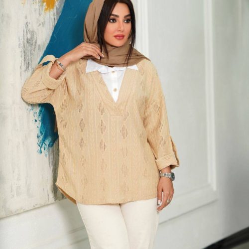 فروش عمده شومیز یقه سفید زنانه پارچه مراکشی - شومیز زنانه عمده