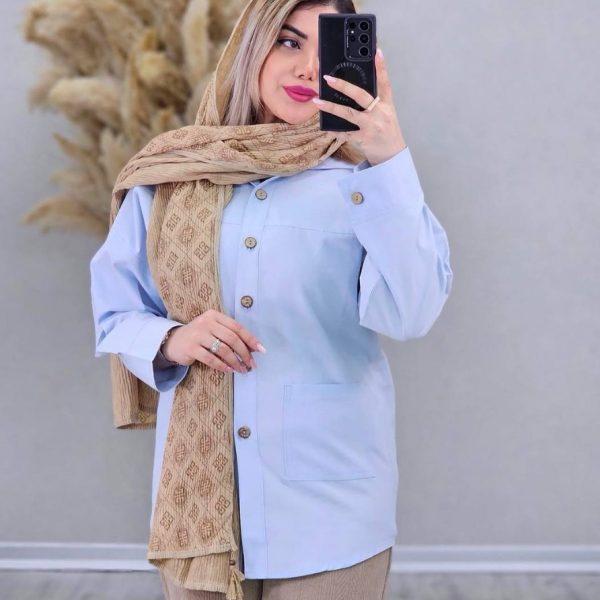 فروش عمده 👈🍑شومیز زنانه لنین پایین ۲ جیب - شومیز زنانه عمده