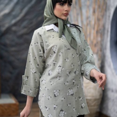 فروش عمده شومیز گل گچی یقه سفید زنانه - شومیز زنانه عمده