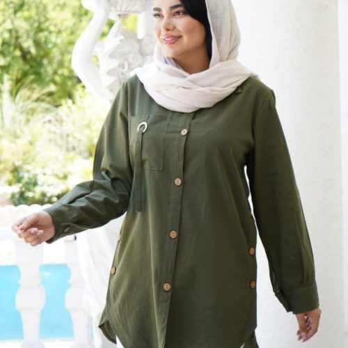 فروش عمده شومیز مانتویی زنانه مدل تک جيب پرچ - شومیز زنانه عمده