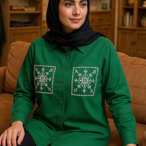 فروش عمده شومیز مانتویی زنانه دو جیب گلدوزی - شومیز زنانه عمده