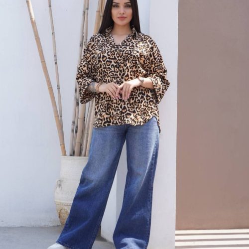 فروش عمده شومیز زنانه آستین ۳ ربع پلنگی - شومیز زنانه عمده