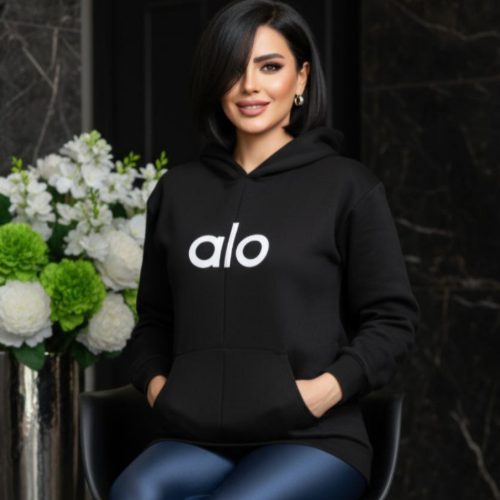 فروش عمده هودی زنانه تک مشکی alo کد 131750