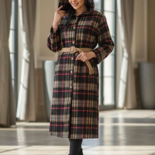 پالتو زنانه پشمی کلاه دار موهر کد 133585 - خرید مانتو زنانه عمده