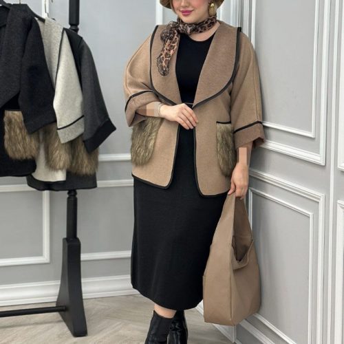 کت زنانه فوتر کش خز ترک کد 134204 - خرید کت و شلوار زنانه عمده