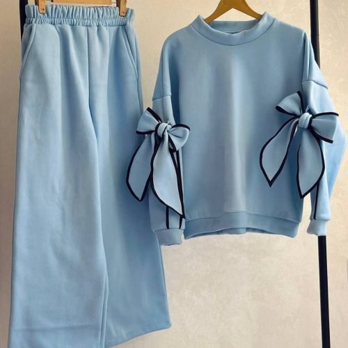 ست بلوز شلوار زنانه آستین پاپیونی کد 136663 - خرید ست بلوز شلوار زنانه عمده