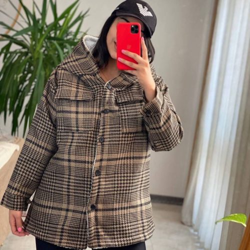 پالتو زنانه کلاه دار پارچه توییت کد 136668 - خرید مانتو زنانه عمده