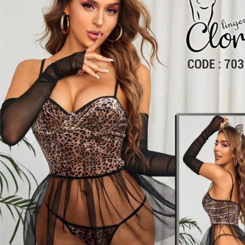فروش عمده 🍒 لباس خواب زنانه فانتزی پلنگی 👌 - لباس خواب زنانه عمده