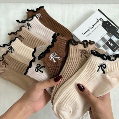 فروش عمده 🌱 جوراب مچی زنانه خارجی پاپیون لب چین - جوراب زنانه عمده