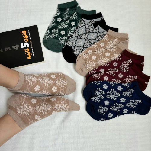 فروش عمده جوراب مچی زنانه خارجی گل برجسته - جوراب زنانه عمده