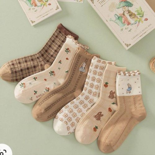 فروش عمده جوراب ساقدار زنانه گلدوزی خرگوش کرم خارجی کد 132798