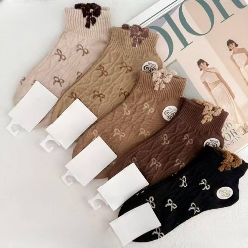 فروش عمده جوراب مچی زنانه برجسته پاپیون بوکله خارجی کد 132810