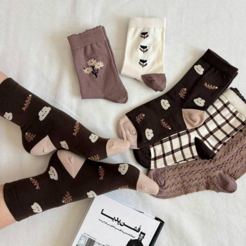 فروش عمده 🔥 جوراب ساقدار زنانه گل شکلاتی خارجی کد 132811