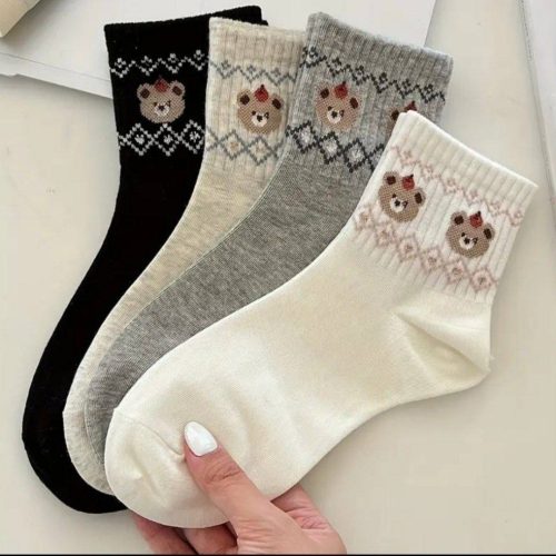 فروش عمده 🔥 جوراب زنانه نیم ساق دو خرس خارجی کد 132813