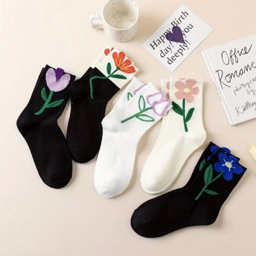 فروش عمده 🔥 جوراب ساقدار زنانه گل گوشدار خارجی کد 132865