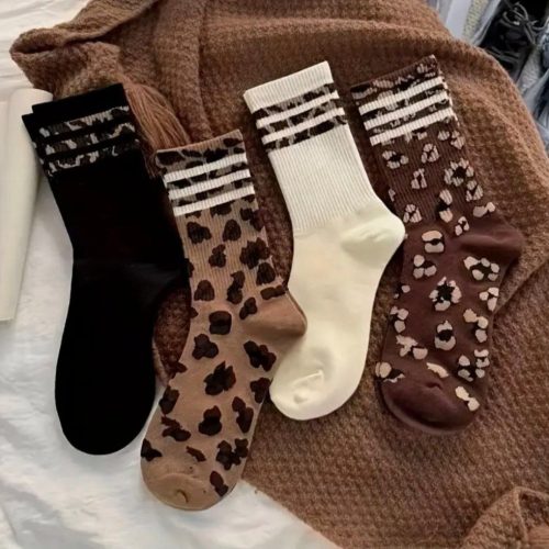 فروش عمده 🔥 جوراب ساقدار زنانه ترکیبی پلنگی خارجی کد 132866