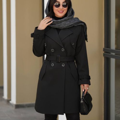 مانتو بارانی بلند زنانه مدل یقه انگلیسی کد 134183 - خرید مانتو زنانه عمده