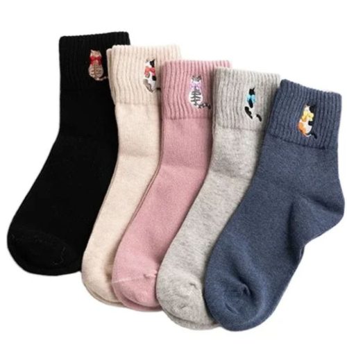 فروش عمده جوراب زنانه ساقدار گلدوزی گربه خارجی کد 132859