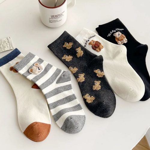 جوراب زنانه ساقدار طرح خرس خارجی کد 133471 - خرید جوراب زنانه عمده