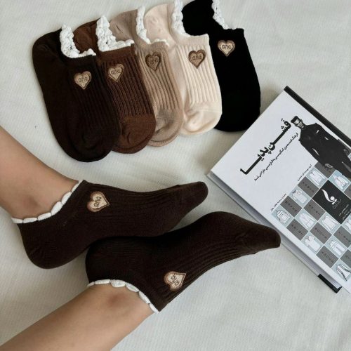 جوراب زنانه مچی لب کنگره گلدوزی قلب خارجی کد 133802 - خرید جوراب زنانه عمده