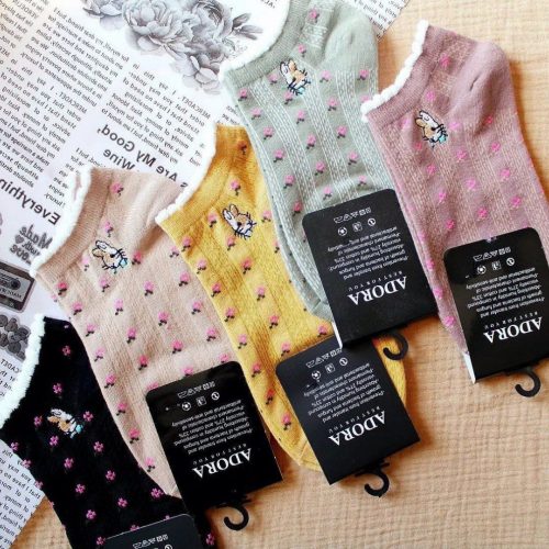 جوراب زنانه مچی شکوفه گلدوزی خرگوش خارجی کد 133946 - خرید جوراب زنانه عمده