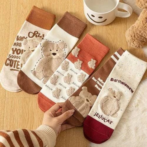 جوراب زنانه نیم ساق طرح خرس خارجی کد 134095 - خرید جوراب زنانه عمده