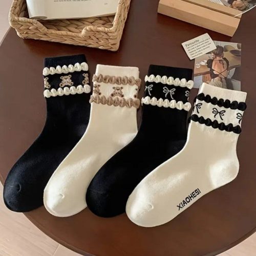 جوراب زنانه ساقدار تدی و پاپیون خارجی کد 134733 - خرید جوراب زنانه عمده