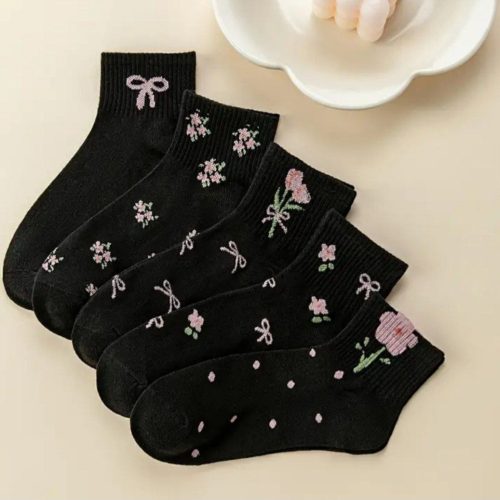 جوراب زنانه نیم ساق ترکیبی گل و پاپیون خارجی کد 134882 - خرید جوراب زنانه عمده