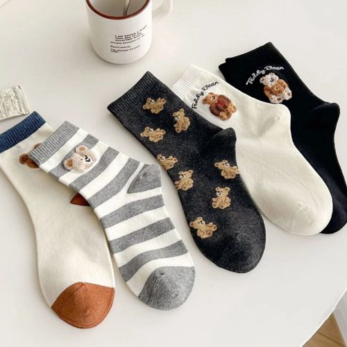 جوراب زنانه ساقدار طرح خرس خارجی کد 135653 - خرید جوراب زنانه عمده