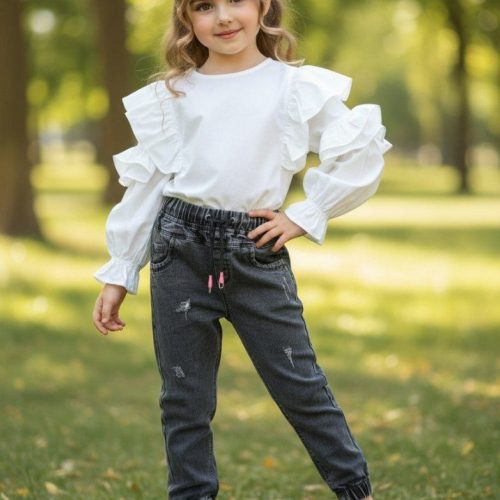 شلوار لی اسلش دخترانه دمپا کش کد 135667 - خرید شلوار دخترانه عمده