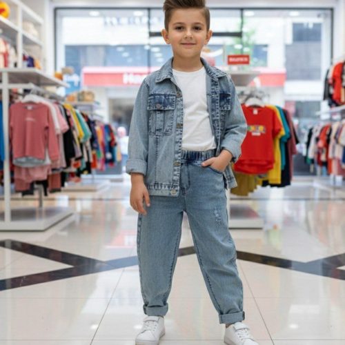 ست کت شلوار لی دخترانه پسرانه کد 137148 - خرید ست کت شلوار پسرانه عمده