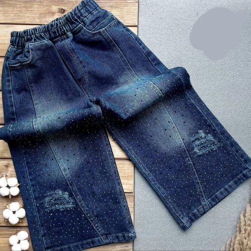 شلوار لی بگ دخترانه نگینی کد 137149 - خرید شلوار دخترانه عمده