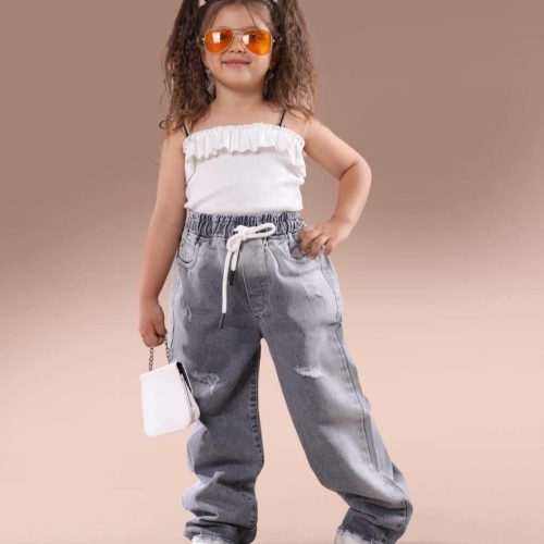 شلوار لی بگ دخترانه اسپرت کد 137508 - خرید شلوار دخترانه عمده