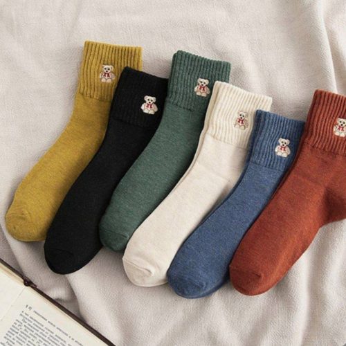 جوراب زنانه نیم ساق گلدوزی تدی کش دوبل خارجی کد 139275 - خرید جوراب زنانه عمده