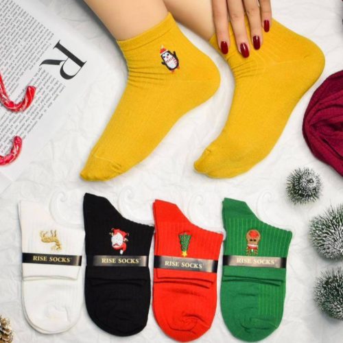 جوراب زنانه نیم ساق کبریتی گلدوزی خارجی کد 139276 - خرید جوراب زنانه عمده