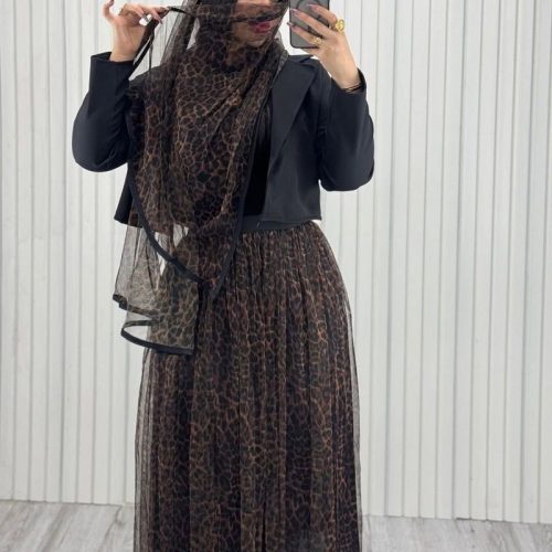 ست 3تیکه پلنگی کد 144929 - خرید ست تونیک شلوار زنانه عمده