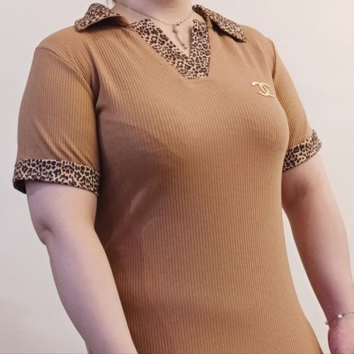 خرید عمده تیشرت یقه مردانه پلنگی - تاپ و تیشرت زنانه عمده