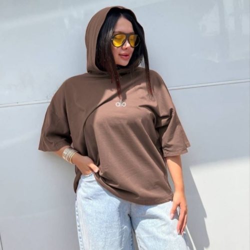 خرید عمده تیشرت باکسی کلاهدار - تاپ و تیشرت زنانه عمده