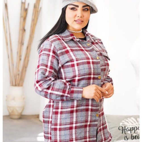 فروش عمده مانتو شگت چهارخونه جلو جیب کد 132932