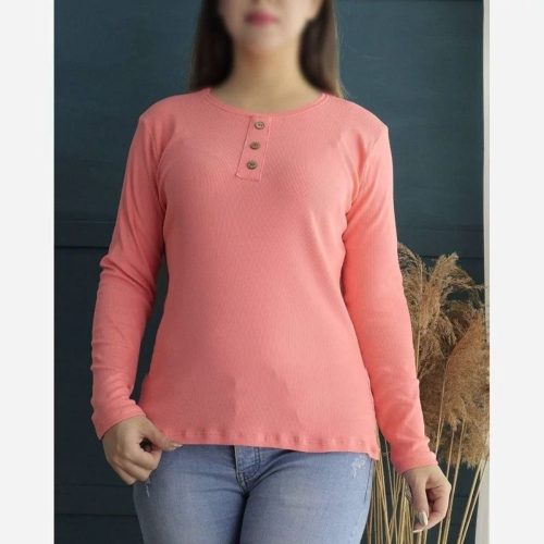 بلوز آستین سه دگمه کد 133773 - خرید بلوز تک زنانه عمده