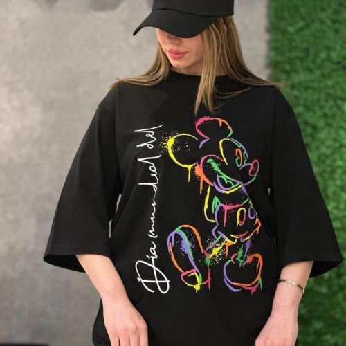 تیشرت لانگ چاپ میکی موس کد 133968 - خرید تاپ و تیشرت زنانه عمده