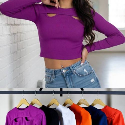 کراپ آستین دار 2اشکی کد 133980 - خرید تاپ و تیشرت زنانه عمده