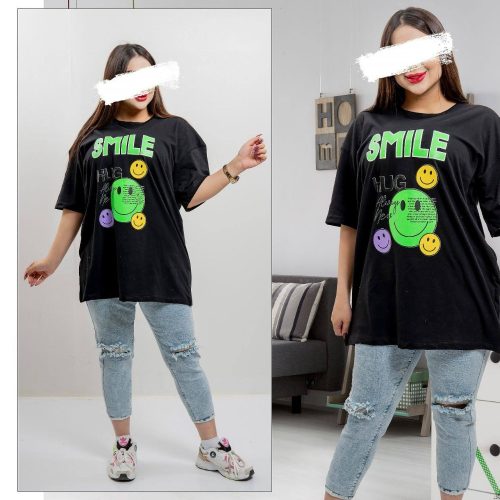 تیشرت لانگ چاپ استیکر کد 134564 - خرید تاپ و تیشرت زنانه عمده