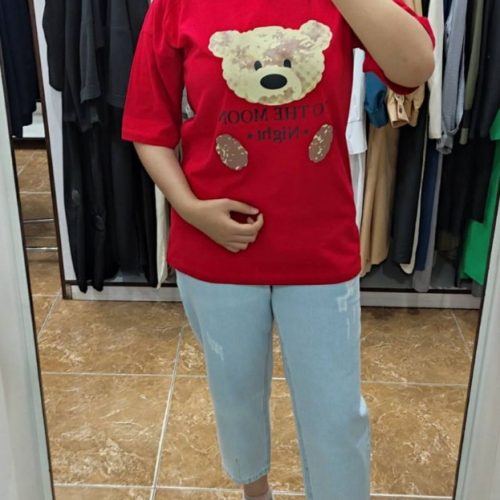 تیشرت نیم لانگ چاپ زول کد 135720 - خرید تاپ و تیشرت زنانه عمده