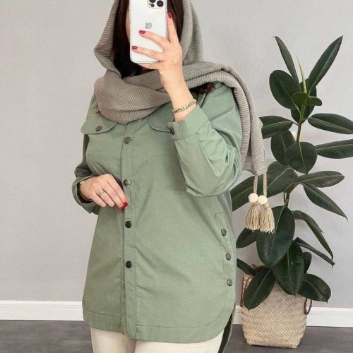 مانتو بغل دگمه قاپ کد 135772 - خرید مانتو زنانه عمده