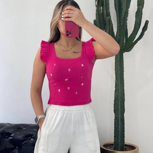 تاپ عروسکی گلدوزی کد 136334 - خرید تاپ و تیشرت زنانه عمده