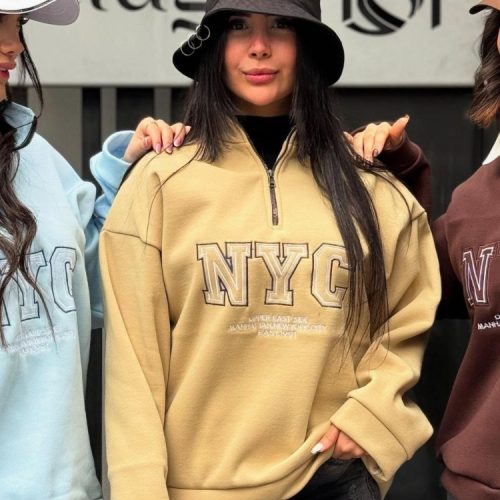 هودی نیم زیپ چاپ Nyc کد 137598 - خرید کاپشن و هودی زنانه عمده